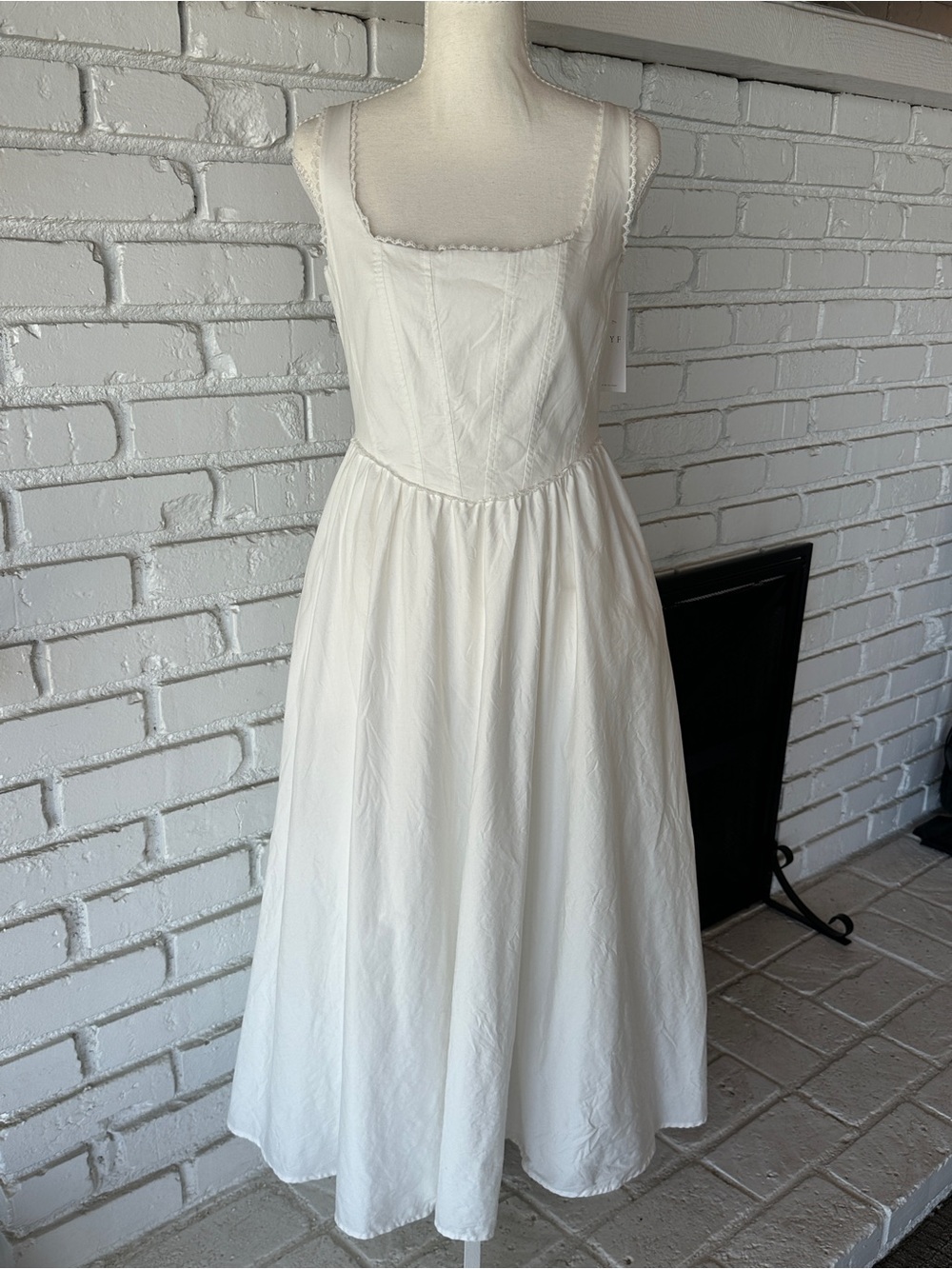 WAYF Where Are You From Corset Midi Dress Bridal Cottagecore White - S